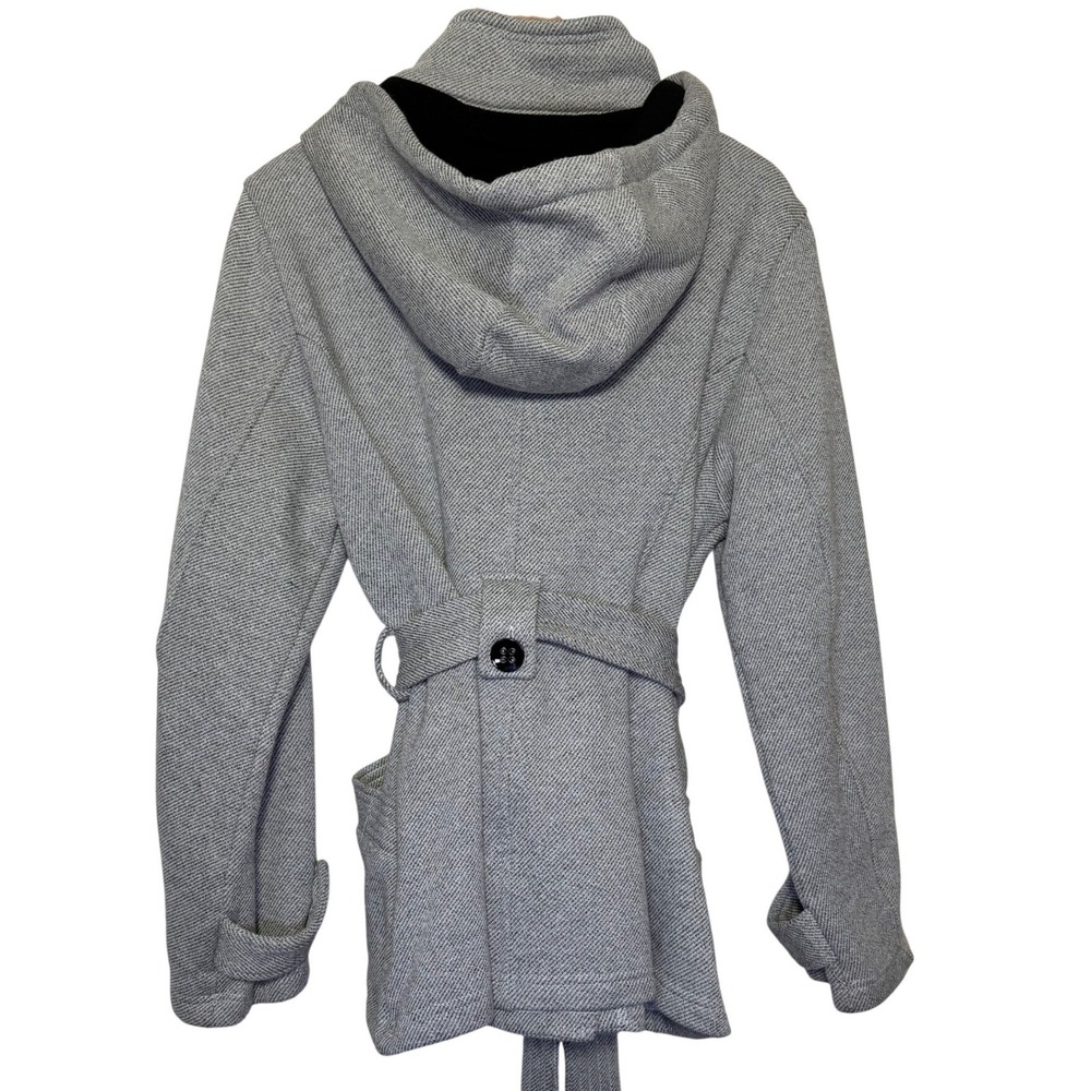 Sebby Double Breasted Hooded Trench Coat Belted Gray Herringbone XL Urban Chic - Picture 3 of 12